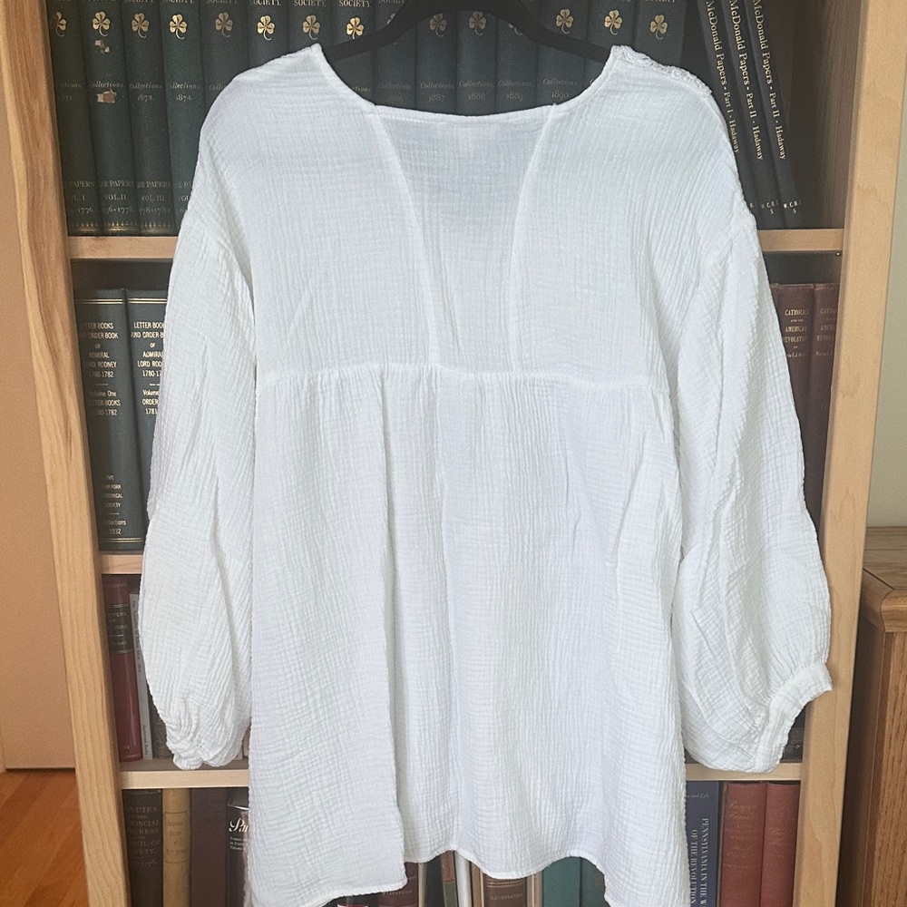 Cynthia Rowley White Cotton Gauze V-Neck Lace Peasant Blouse - Picture 3 of 4